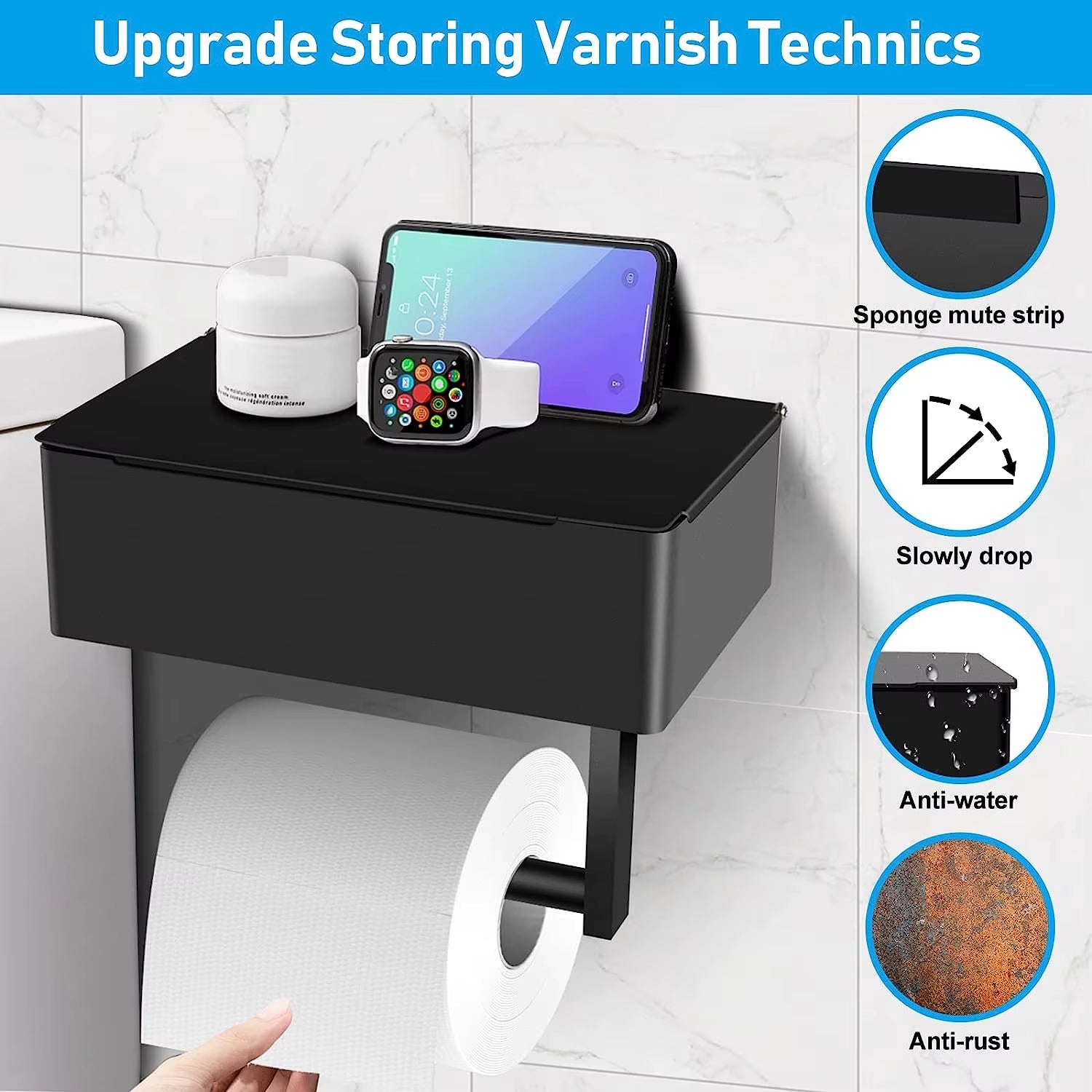 Toilet Paper Holder with Shelf and Storage, Flushable Wipes Dispenser Fits for Bathroom Wipe Storage
