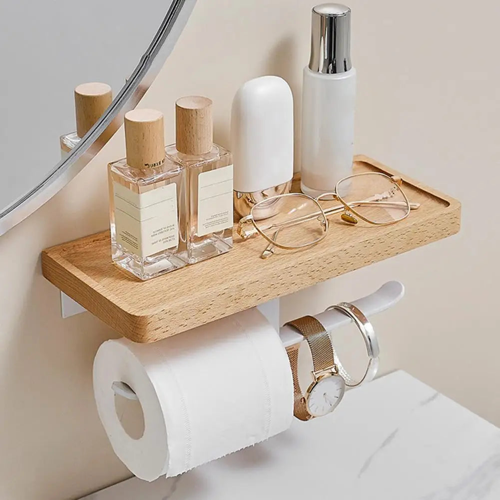Wooden Tissue Rack Dual Space-Saving Durable Hotel Toilet Roll Paper Tissue Holder Bathroom Gadget Accessories