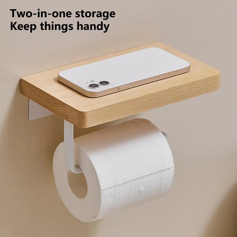 Wooden Tissue Rack Dual Space-Saving Durable Hotel Toilet Roll Paper Tissue Holder Bathroom Gadget Accessories