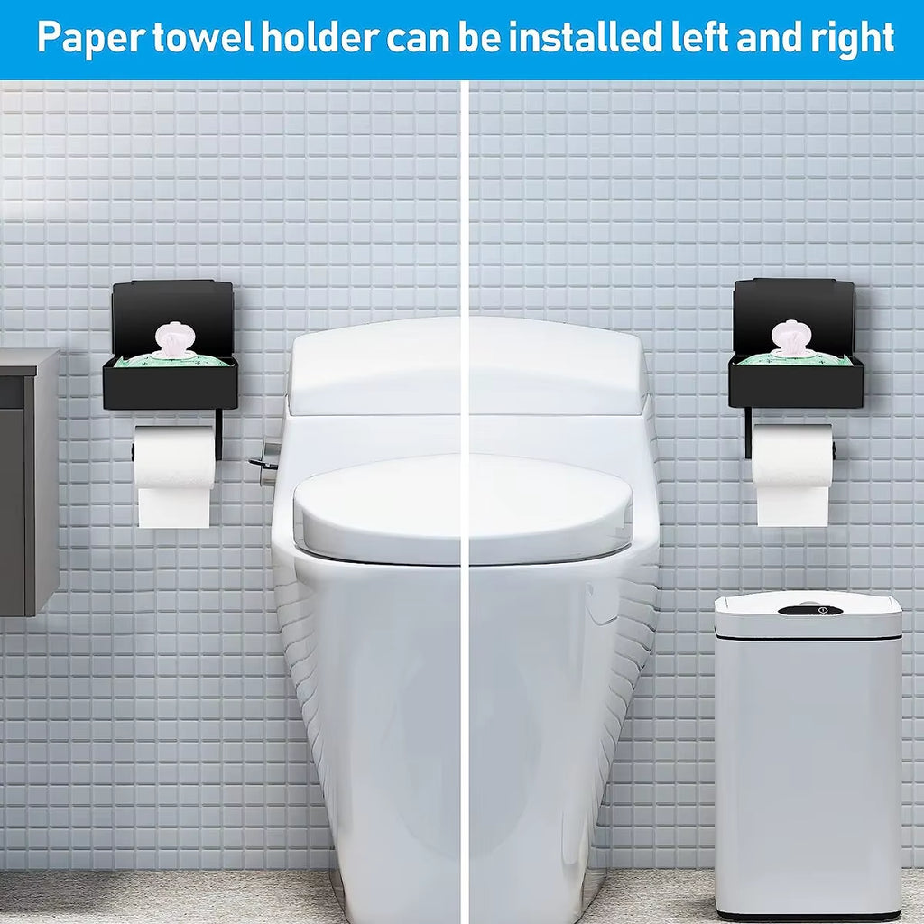 Toilet Paper Holder with Shelf and Storage, Flushable Wipes Dispenser Fits for Bathroom Wipe Storage