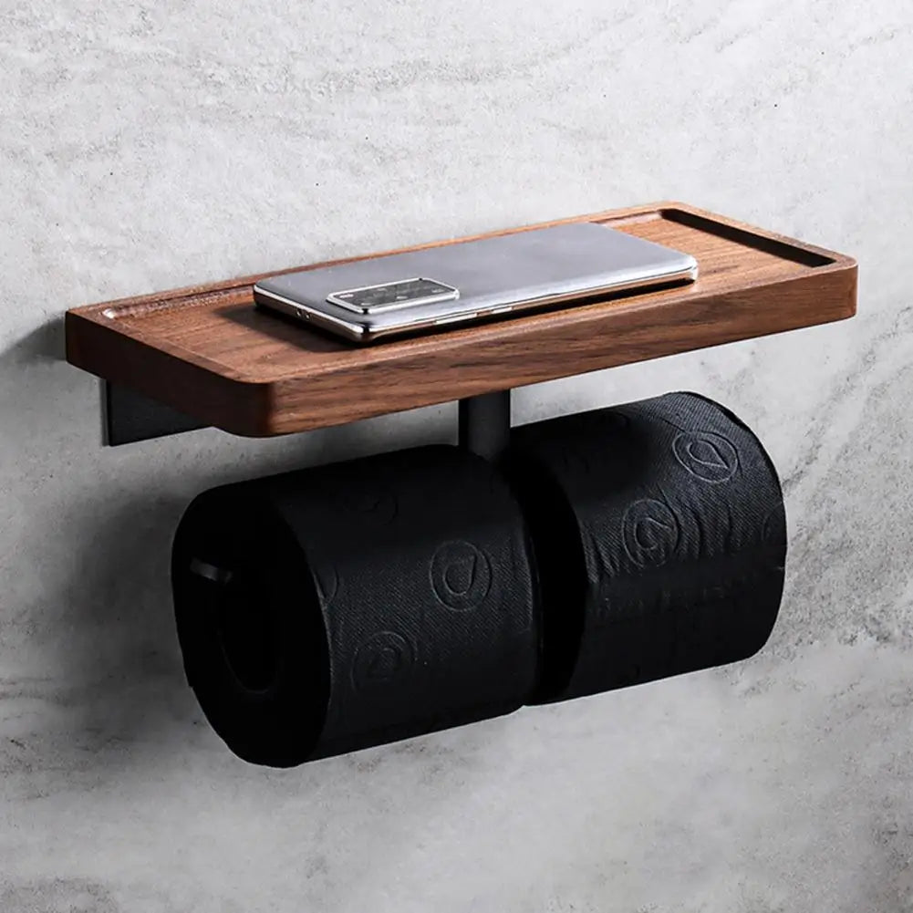 Wooden Tissue Rack Dual Space-Saving Durable Hotel Toilet Roll Paper Tissue Holder Bathroom Gadget Accessories