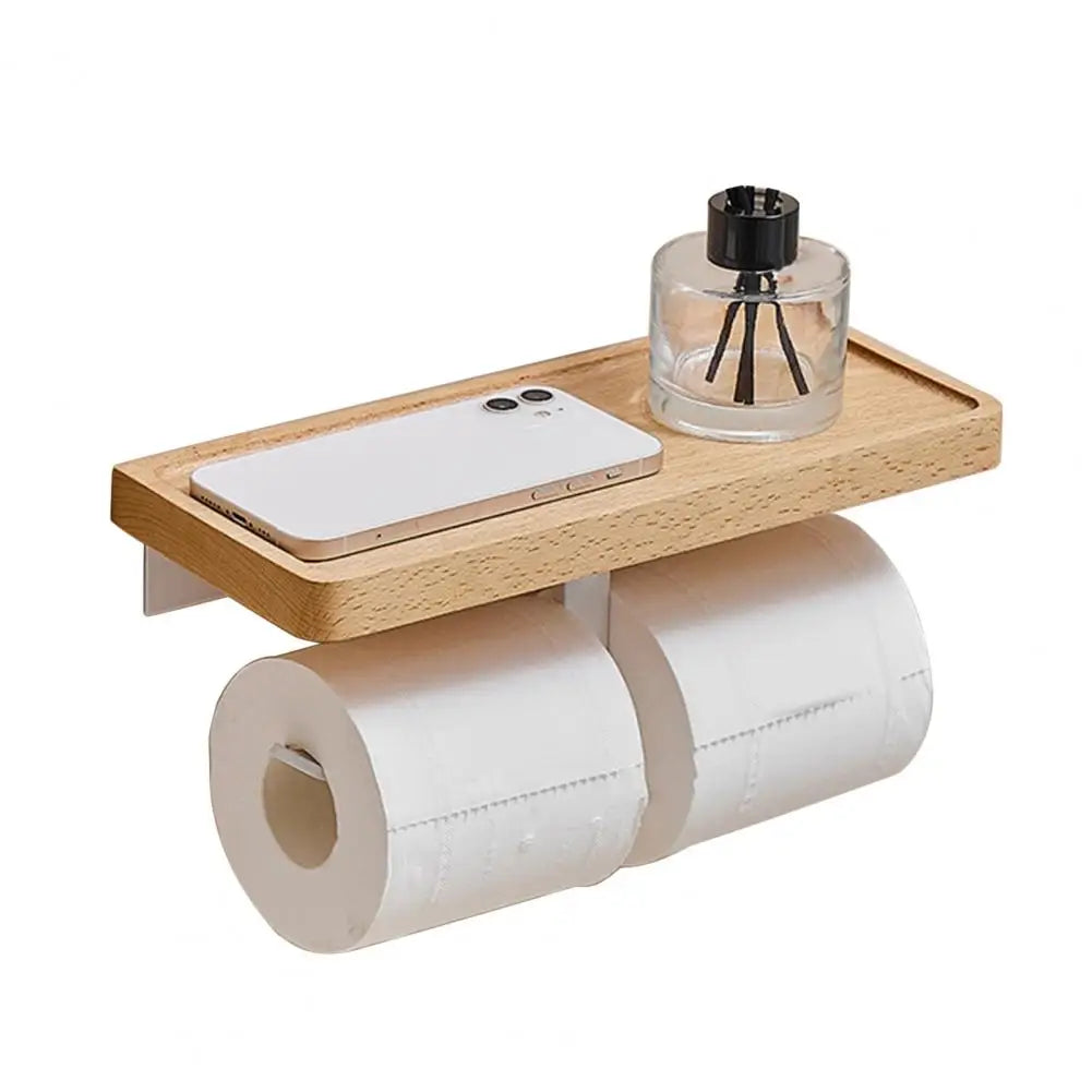 Wooden Tissue Rack Dual Space-Saving Durable Hotel Toilet Roll Paper Tissue Holder Bathroom Gadget Accessories