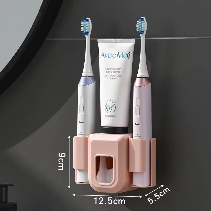 Automatic Toothpaste Dispenser Squeezer Double Hole Toothbrush Holder Wall Mounted Toothbrush Organizer Bathroom Accessories