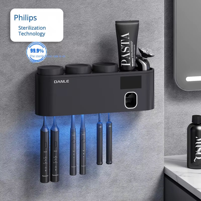 Multi-Functional Smart Toothbrush Holder Wall-Mounted Toothbrush Cup Holder Bathroom Shelf Toothpaste Dispenser