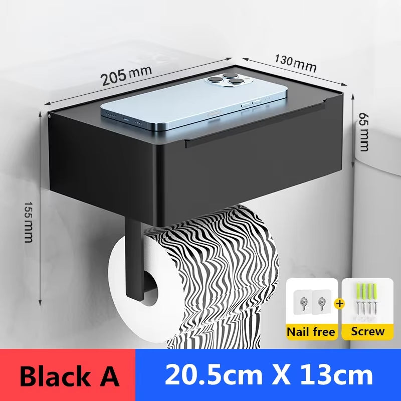 Toilet Paper Holder with Shelf and Storage, Flushable Wipes Dispenser Fits for Bathroom Wipe Storage