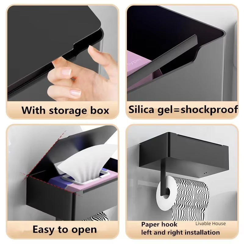 Toilet Paper Holder with Shelf and Storage, Flushable Wipes Dispenser Fits for Bathroom Wipe Storage