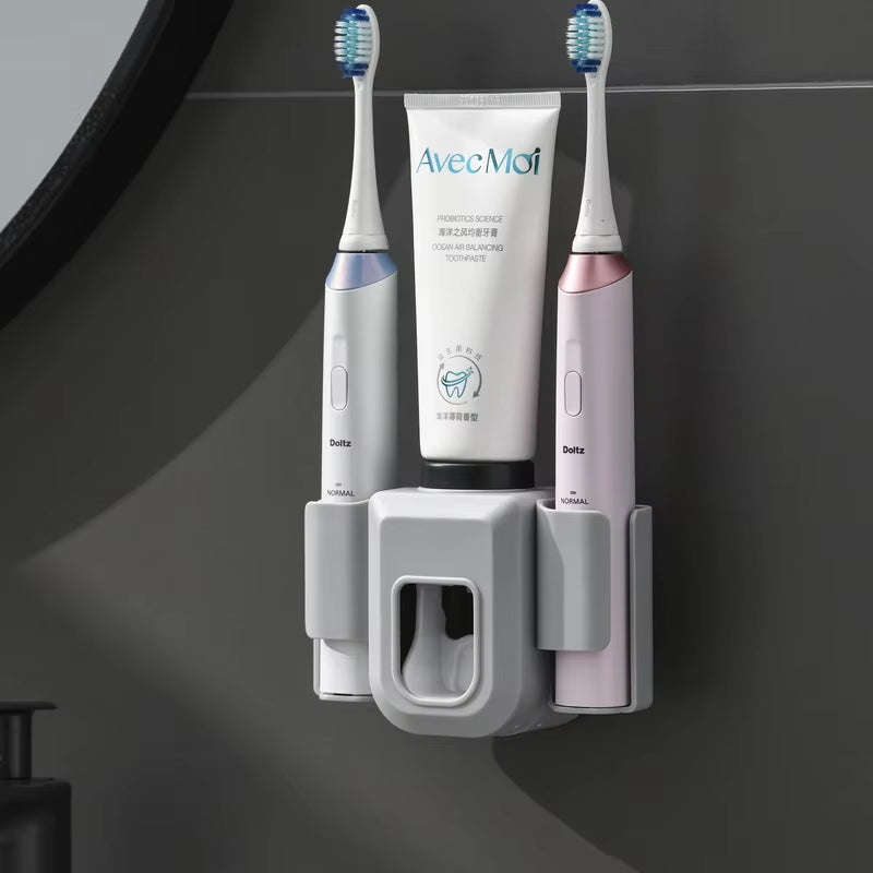 Automatic Toothpaste Dispenser Squeezer Double Hole Toothbrush Holder Wall Mounted Toothbrush Organizer Bathroom Accessories