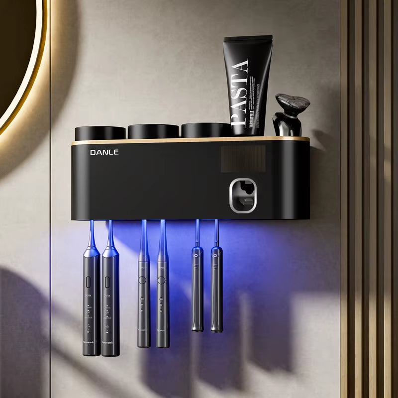 Multi-Functional Smart Toothbrush Holder Wall-Mounted Toothbrush Cup Holder Bathroom Shelf Toothpaste Dispenser