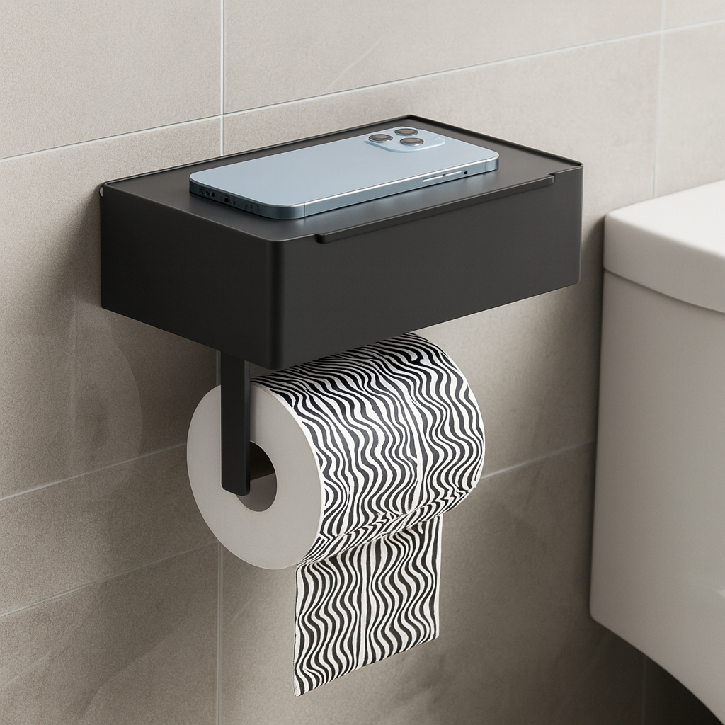 Toilet Paper Holder with Shelf and Storage, Flushable Wipes Dispenser Fits for Bathroom Wipe Storage