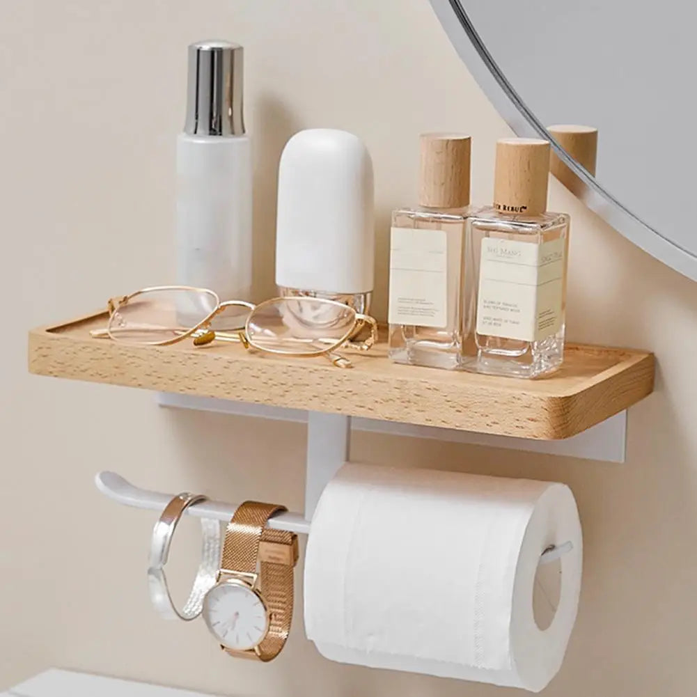 Wooden Tissue Rack Dual Space-Saving Durable Hotel Toilet Roll Paper Tissue Holder Bathroom Gadget Accessories