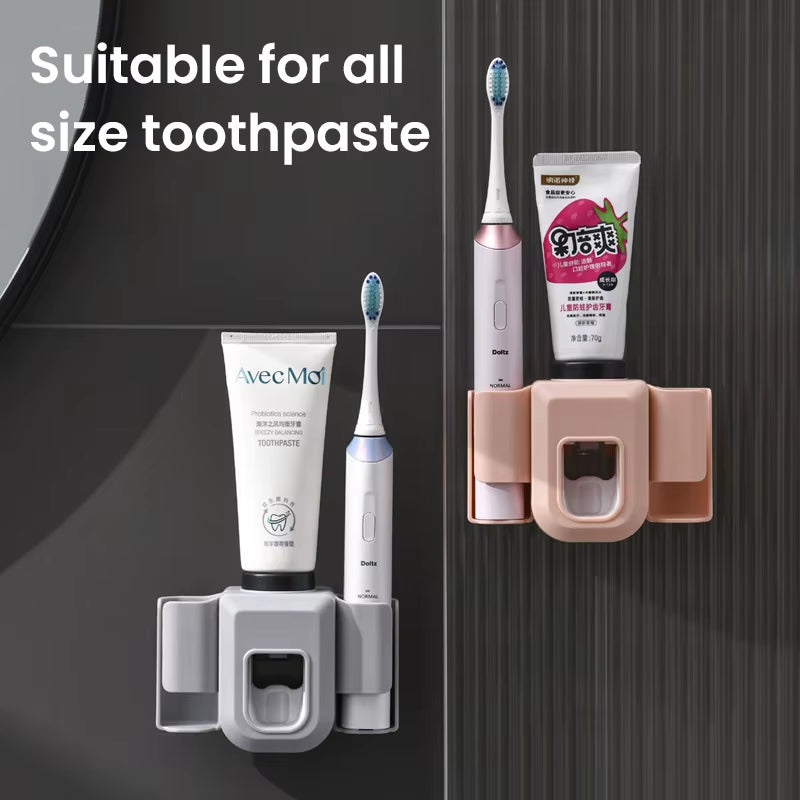 Automatic Toothpaste Dispenser Squeezer Double Hole Toothbrush Holder Wall Mounted Toothbrush Organizer Bathroom Accessories