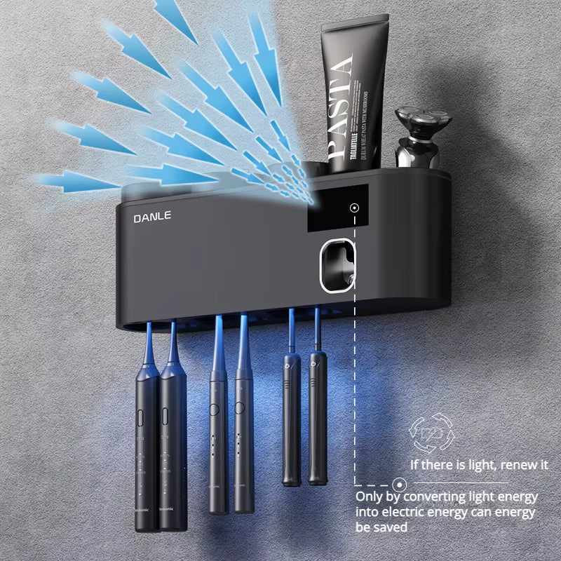 Multi-Functional Smart Toothbrush Holder Wall-Mounted Toothbrush Cup Holder Bathroom Shelf Toothpaste Dispenser