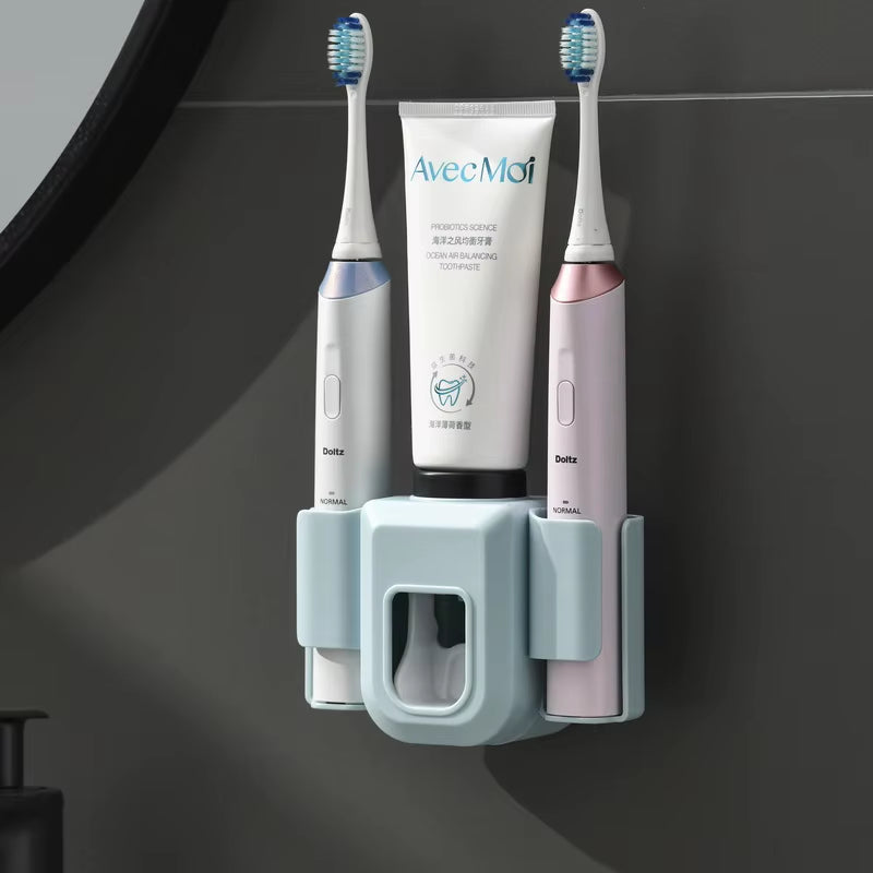 Automatic Toothpaste Dispenser Squeezer Double Hole Toothbrush Holder Wall Mounted Toothbrush Organizer Bathroom Accessories