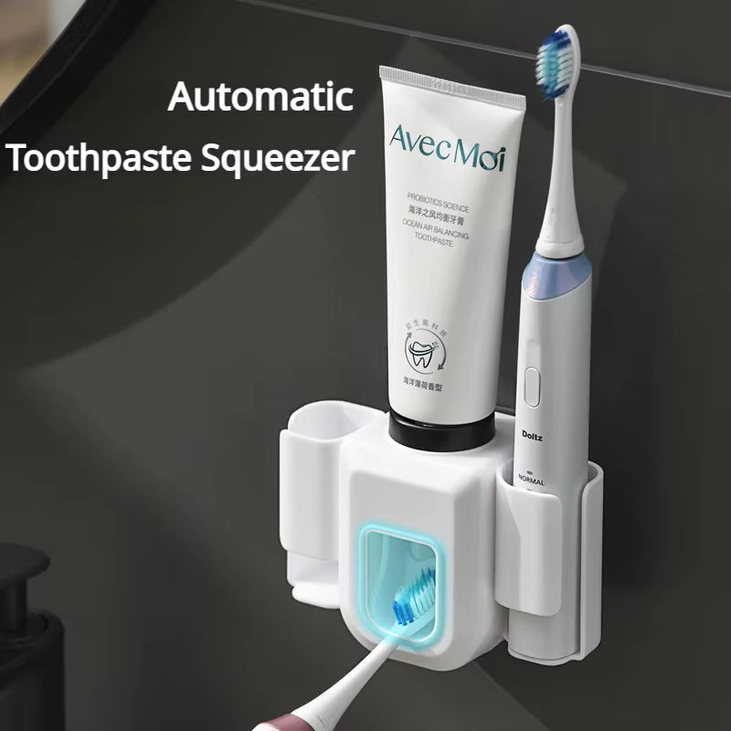 Automatic Toothpaste Dispenser Squeezer Double Hole Toothbrush Holder Wall Mounted Toothbrush Organizer Bathroom Accessories